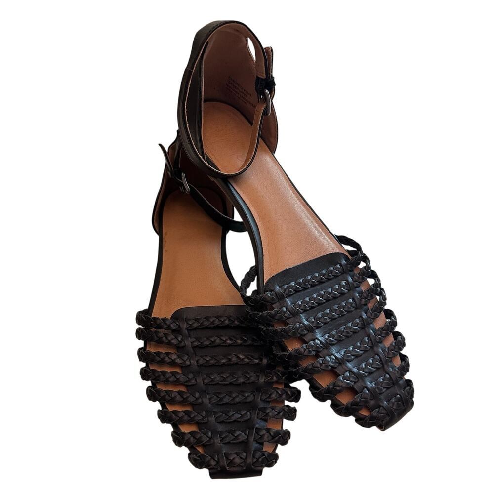 Crown Vintage Black 9.5B Moneth D'Orsay Sandals Huarache Handwoven Buckle Ankle